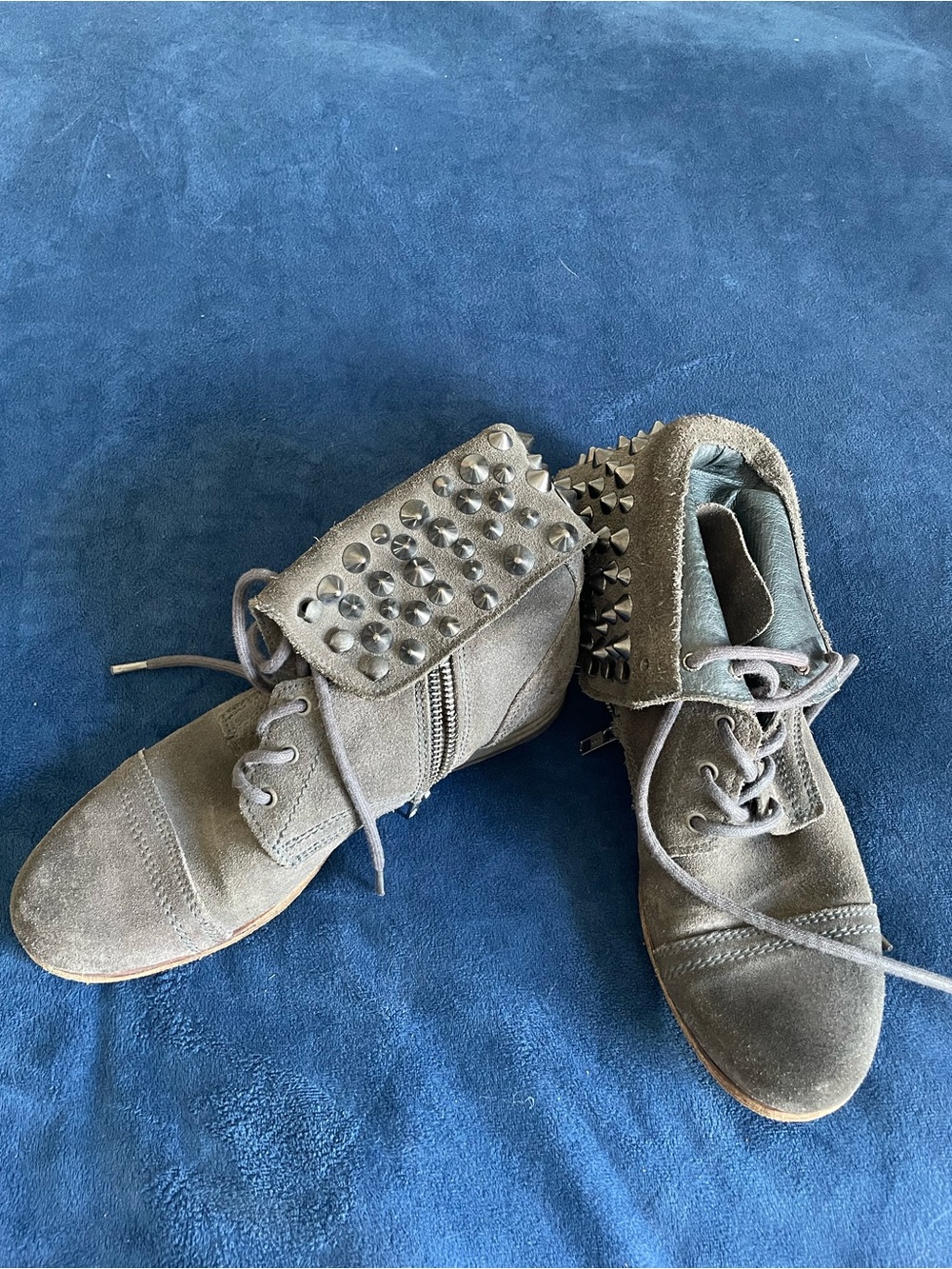 AllSaints Gray Suede Studded Lace-Up Ankle Boots